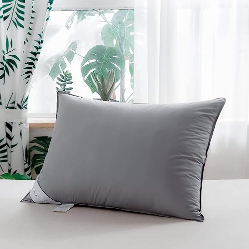 Eastwarmキングサイズ グースフェザーダウン枕 睡眠用、100%コットンカバー、ミディアムファームピロー1つ キングサイズ(20x36インチ) グレー