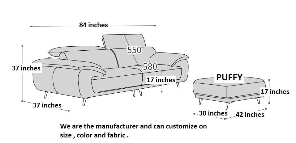 Image of Fabrique Oasis Leatherette 3 Seater Sofa Set with Puffy Moden Design Blue with Moveable Headrest | Stylish Home Office & Living Room Furniture | Lightweight Design with Durable Stainless Steel Legs