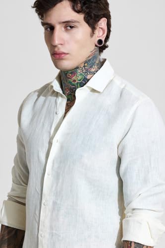 Image of SNITCH Men Casual Shirt | Slim Fit Full Sleeve Classic Collar Solid Pattern | 100% Linen, Breathable & Lightweight Fabric, Machine Washable
