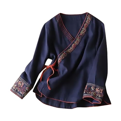 Generisch - Damen Blusenshirt, Hemdbluse Damen Lang, Baumwolle Leinen Shirt 3/4 Arm Blusen & Tuniken V-Ausschnitt Oberteile Elegant Leinenhemd Langarm Meine Offene Rechnung Bei Einsehen