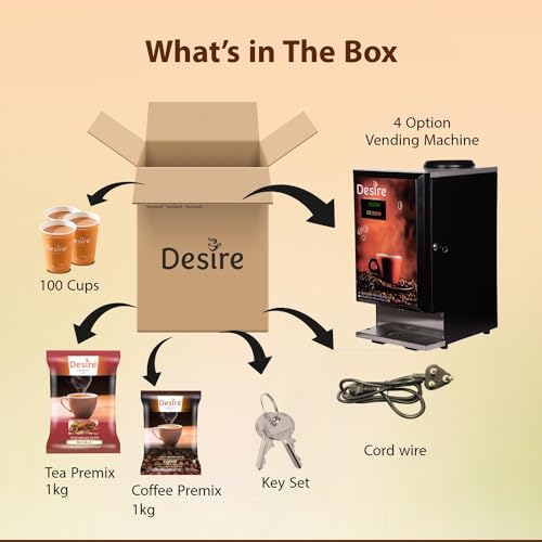 Image of Desire Coffee Machine | Fully Automatic Tea & Coffee 4 Lane Vending Machine | 4 Litre Tank | Drink 4 Hot Beverages at Smart Homes,Offices