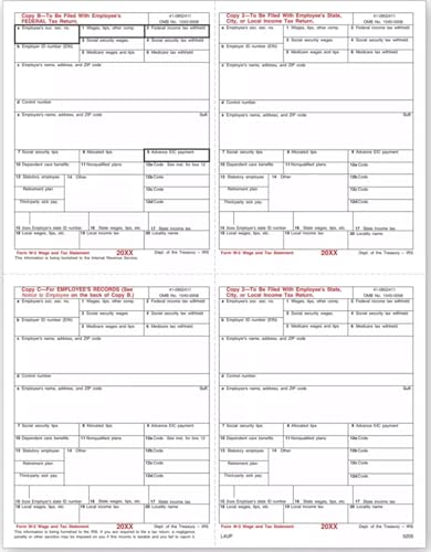 EGP IRS Approved W-2 4up Condensed Laser Tax Form, Copy B/2/C/2, for 25 Recipients, Quadrant Format