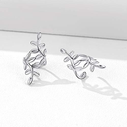 Chicsilver 925 Sterling Silver Minimalist Small Hoop Huggie Earrings Classic Leaf Ear Cuffs For Non Pierced Ears Cartilage Clip On Wrap Earrings Hypoallergenic #TOP5