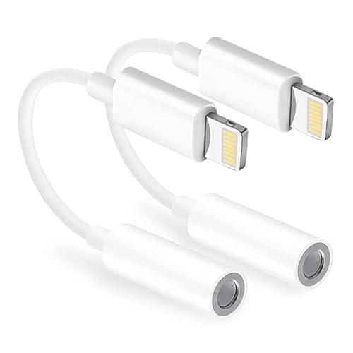 Kopfhörer Adapter für iPhone [Certifié Apple MFi] 2 Pack Lightning to 3.5 mm Jack Adapter AUX Audio Dongle Kabel Splitter für iPhone 12/12Pro/13/11/Xs Max/XR/X/XS/8/7P/7 Kompatibel mit Allen iOS