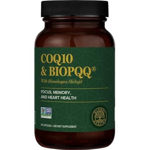 Global Healing Center CoQ10 & BioPQQ with Pure Himalayan Organic Shilajit-Antioxidant Care for Heart & Brain Health,Mitochondria Energy Optimizer for Men & Women-Coenzyme Ubiquinone 150mg, 60 Capsules Cover