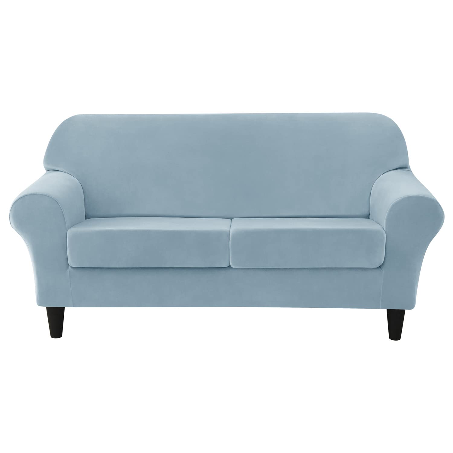 Set di 3 fodere per divano a 2 posti in velluto elasticizzato con 2 federe per cuscini separate, protezione per mobili per un facile rinnovamento della casa, colore: azzurro