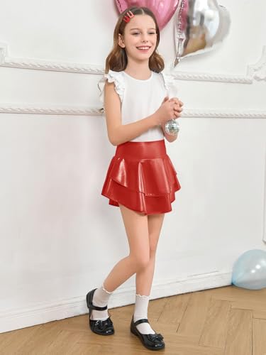 Image of Haloumoning Girls Metallic Skater Skort Kids Shiny Scooter Skirt 4-14 Years | High Waisted, Dance Skorts