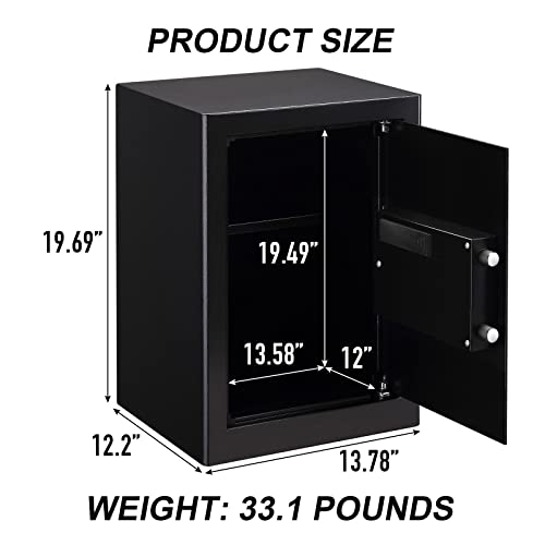 Tenamic Safe Box 2.0 Cuft Electronic Digital Security Box, Keypad Large Lock Box Cabinet Safes With Internal Light, Solid Alloy Steel Office Hotel Home Safe With 2 Passwords, Black #TOP1