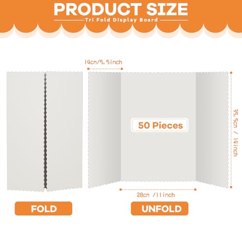 Image of Ctosree 50 Pcs 14 x 22 Inch Tri Fold Poster Board Bulk for Display,White | Science Fair Project,Classroom Display Paperboard, Single Wall Build, Lightweight Presentation Board,3 Panels