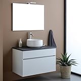 mobile bagno top vetro Materiali: pannelli in legno nobilitato, specchio.