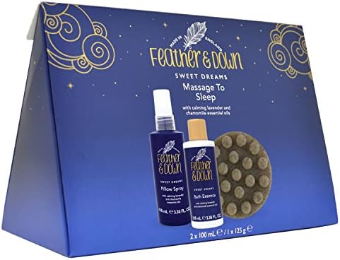 Feather & Down Massage to Sleep Gift Set (Pillow Spray, Massage Soap Bar & Bath Essence) - Infused with Lavender & Chamomile Essential oils. Vegan Friendly & Cruelty Free.