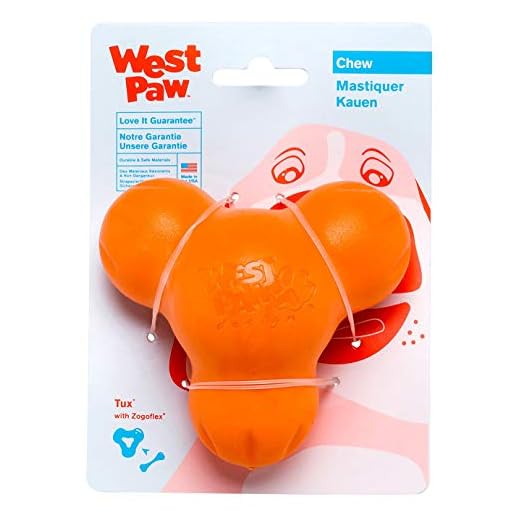 WEST PAW Zogoflex Tux Treat Dispensing Dog Chew Toy – Interactive Chewing Toy for Dogs – Dog Games for Aggressive Chewers, Fetch, Catch – Holds Kibble, Treats, Large 5", Tangerine