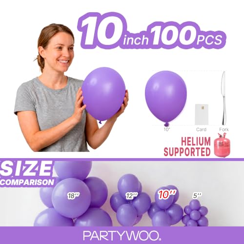 Image of PartyWoo Purple Balloons 100 pcs 10 Inch Light Pastel Purple Lavender Lilac Latex Helium Balloons for Graduation Baby Shower Wedding Butterfly Birthday Party Decorations Purple-Y15