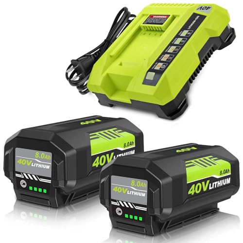 Image of 8.0Ah Replacement for Ryobi 40V Battery and OP401 Charger(8.0Amp-3P) | Compatible with Ryobi 40 Volt Battery Leaf Vacuum, Leaf Blower, Weed Wacker, Snow Shovel, Snow Blower