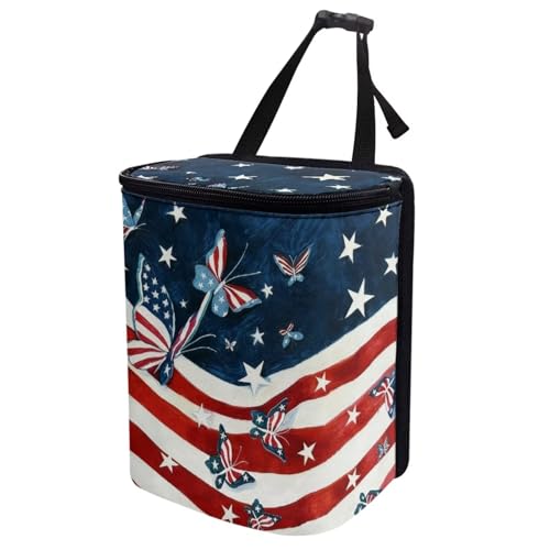 Image of American Flag Butterfly Car Trash Bin Collapsible Car Organizers and Storage for Front Seat Multipurpose Trash Bag Automotive Garbage Can Car Accessories Interior Car Organizer
