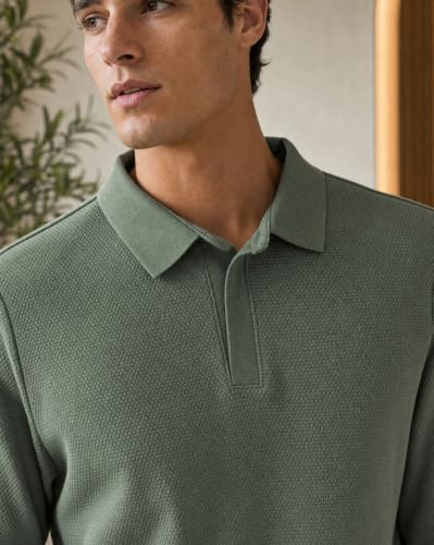 Image of Nobero Popcorn Textured Full Sleeve Polo T-Shirt for Men | Regular Fit