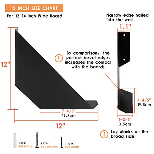 Angle Shelf Brackets 12 Inch Heavy Duty Mental Shelf Holders, Anti-Rust, Floating Shelves Support Decorative Shelf Brackets For 12-14 Inch Board(4-Pack Hardware Only) #TOP2