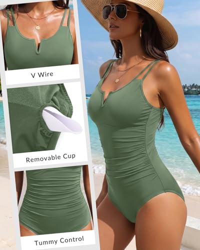Image of Yonique Womens One Piece Swimsuit Tummy Control - Slimming Bathing Suit V Wired Full Coverage 2026 Swimwear