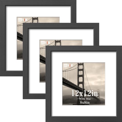 VCK 12x12 Frame Set of 3, Black Oak Wood, Real Glass, Wall Hanging