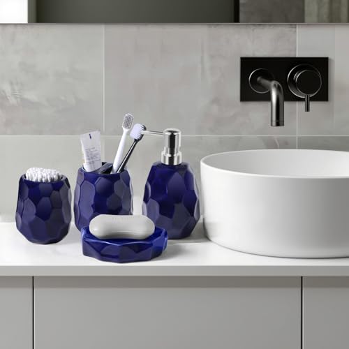 Ceramic Bathroom Accessories Set 4 PCS,Bathroom Toothbrush Holder Set,Soap and Toothbrush Holder Set,Include Toothbrush Holder,Soap Dispenser,Tumbler,Soap Dish,Bathroom Sets Decor Organizer(Navy Blue) — view 4