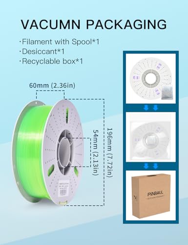 Image of PINBALL PETG Rainbow 3D Printer Filament 1.75mm, Multicolor Transparent PETG Filament, Accuracy + /- 0.02 mm, 1kg Spool (2.2lbs), Lime Color
