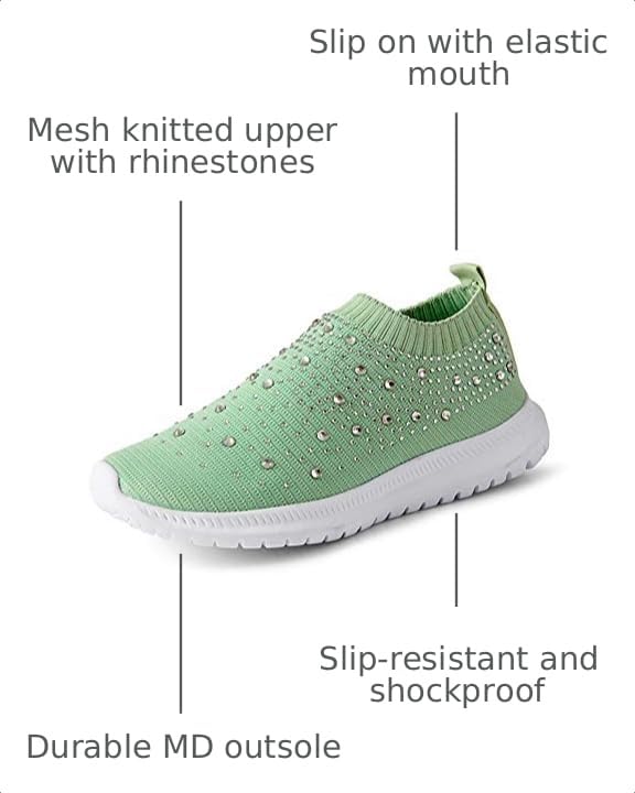 Image of GOSPT Women's Mesh Sport Shoes Rhinestone Glitter Slip On Ballroom Jazz Latin Dance Sock Sneakers