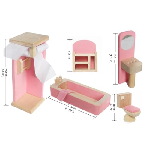Wooden Doll House Furniture Doll House Building Blocks Mini Dollhouse for Kids Childs Gifts Family Doll House (Bathroom) - Image 6