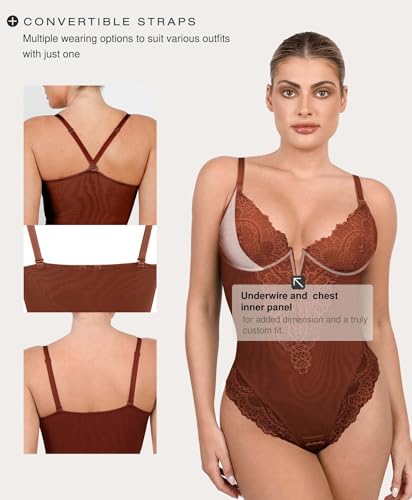 Popilush Shapewear Bodysuits for Women Tummy Control Lace Bodysuit V Neck Sleeveless Corset Tops Body Suit — view 4