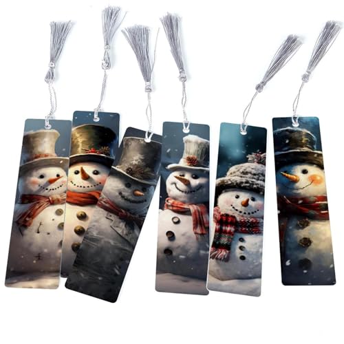 Marque-pages bonhomme de neige au motif captivant et pompons fins (Lot de 6)