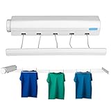 Fácil De Arreglar——Tenderetes De Ropa Plegables, Se fija fácilmente entre dos paredes, puede expandirse a 3,2 m/10,5 pies (cuatro cuerdas)/3,75 m/12,3 pies (cinco cuerdas) sin restricciones.