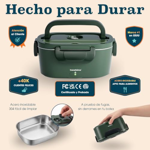 Miniatura 6 de Travelisimo Fiambrera Electrica 100w Taper Electrico Para Comida 1,5l Fiambrera Termica 3 En 1 12v 24v 220v - Fiambreras Comida Trabajo Para Coche Y Camión, Marmita Electrica En Acero Inoxidable