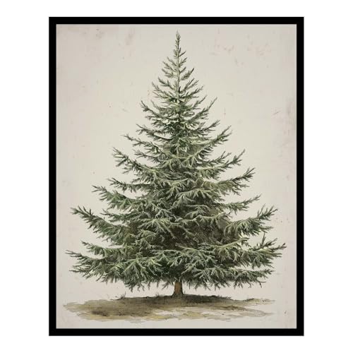 Vintage Christmas Tree Print, Rustic Pine Tree Winter Wall Art for Farmhouse Holiday Decor, Botanical Cottagecore Christmas Poster for Living Room Bedroom Entryway (10' L x 8' W, Unframed)