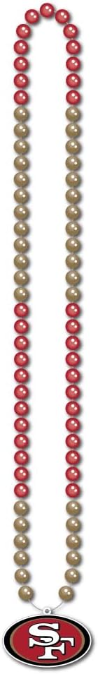 Denco San Francisco 49ers Fan Beads Necklace – Official NFL Team Logo Mardi Gras Style 18 Inch Beaded Necklace for Game Day, Tailgating & Football Fans