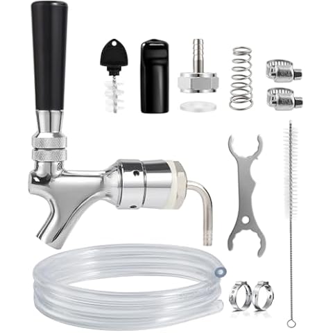 Hilangsan Draft Beer Faucet Beer Line Shank Kit Kegerator Parts Beer Tower Dispenser Replacement Set Self-Closing Beer Tap Wrench I.D.3/16” Beer Tubing 1/4”Keg Coupler Barb Cleaning Brush Tap Cover Cover