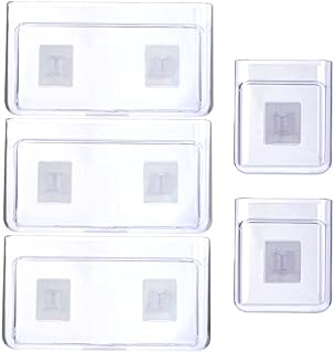 AHUNTTER 5PCS Wall Mounted Storage Box, Adhesive Clear Holder, Single Pocket Hanging Files Holder, Acrylic Wall Organizer for Office Home Bathroom - Large 22 x 12 x 4.5CM Small 10 x 12 x 5.5CM