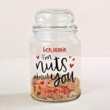 Personalization Universe Nuts About You Personalized Candy Jar - 26 oz Glass Storage Jar with Air Tight Lid - Ideal Valentine's Day Gifts for Her, Him, Kids - Customizable Glass Containers Gift