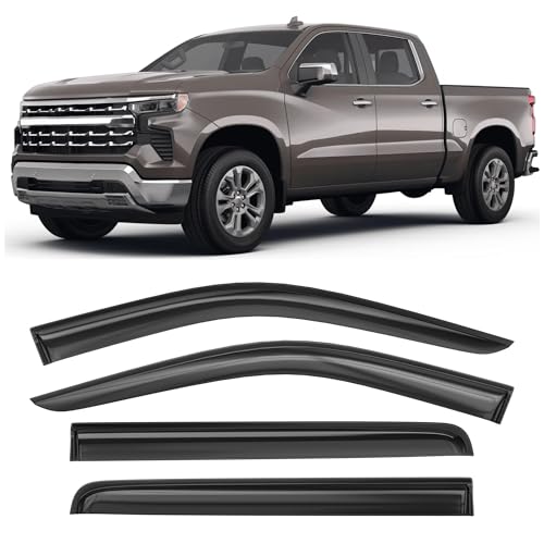 Image of Shatterproof Taped-On Window Deflectors for 2019-2025 Chevrolet (Chevy) Silverado GMC Sierra 1500 2500HD 3500HD Crew Cab, Rain Guards, Window Visors for Cars, Vent Deflector, 4pcs