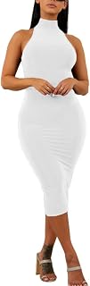 Women's Sexy Halter High Neck Elegant Sleeveless Bodycon Midi Club Dress