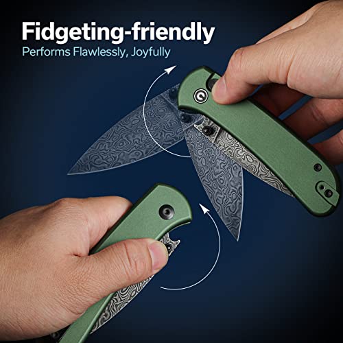 Image of CIVIVI Pocket Folding Knife- Button Lock Knife with Thumb Stud Opener for EDC, 2.98 inch Damascus Blade Aluminum Handle, Qubit Utility Knife for Men Women Gift C20030E-DS1