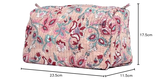 Image of Hanging Travel Toiletry Bag for Women | 100% Cotton Handblock Printed Makeup Cosmetics Pouch