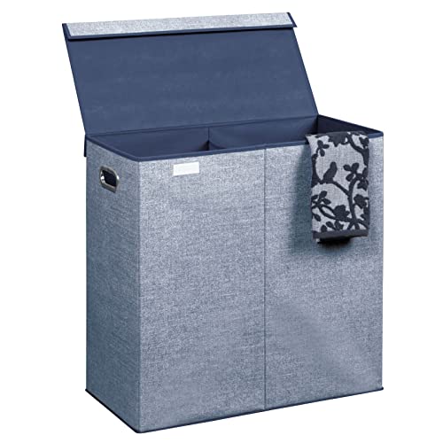 Mdesign Extra Large Divided Laundry Hamper Basket With Removable Lid, Built-In Handles - Portable And Foldable For Compact Storage - Navy #TOP7