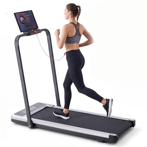 Image of NEWBULIG Under Desk Walking Pad Treadmill, Portable Compact Electric Treadmill with Remote Control, Quiet Fitness Equipment & LED Display for Home & Office, Black&Sliver