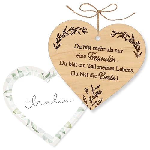 ZUKLA Holzkarte Herzform - Beste Freundin Geschenke - Holz Grußkarte für Geburtstag Weihnachten - Hölzerne Geschenkanhänger - Herzensmensch Geschenk Anhänger - Papierkarte enthalten