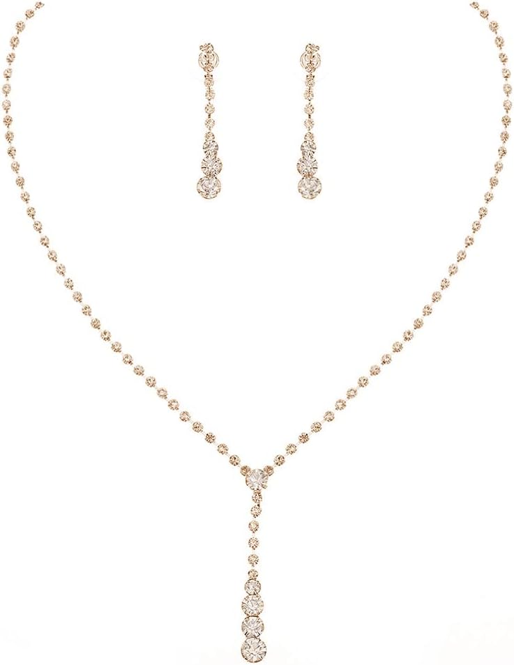 Silver Bridal Jewelry Set Rhinestone Wedding Necklace and Earring Set Prom Jewelry for Women and Bride