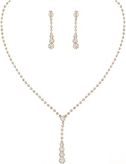 Bride Silver Bridal Necklace Earrings Set Crystal Wedding Jewelry Set Rhinestone Choker Necklace for Women and Brides
