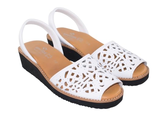 Sevillas Menorquinas Avarcas para Mujer, Sandalia con Cuña, Slingback, color variado (BLANCO PICADO, Sistema tallas calzado EU, Adulto, Mujer, Números, mediano, 39)