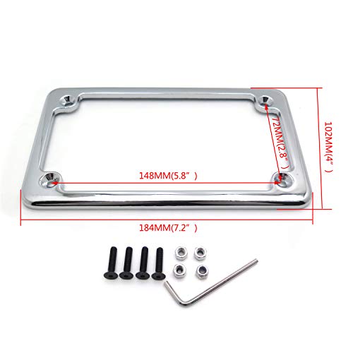 Httmt Mt294-001-Cd Chrome Flat License Plate Frame Bracket Tag Holder 7 Inches X 4 Inches Compatible With Universal Motorcycle #TOP1