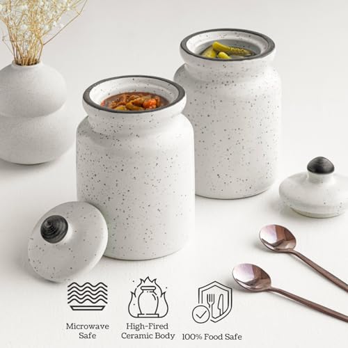 Image of Claymistry Multi Utility Ceramic Jar for Kitchen Storage with Lid, 500ML | 9cm * 9cm * 16cm | Matte, Ivory | Dry Fruits, Masala, Coffee, Tea, Snacks, Pickle Barni with lid | Dishwasher Safe, Set of 2