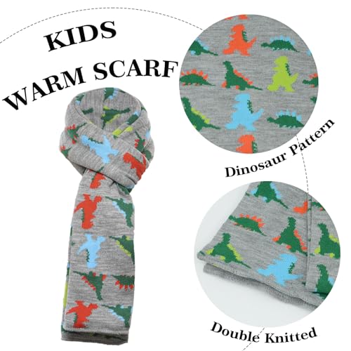 Image of NATUST Kids Winter Hat Gloves Scarf 3 Piece Set Stocking Caps Toddlers Dinosaur Pom Pom Beanie Children Knitted Warm Set
