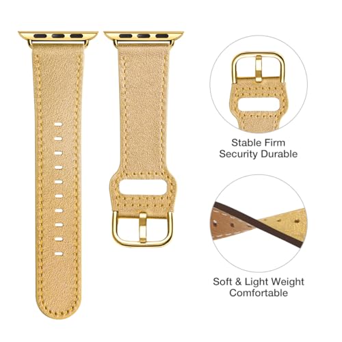 POWER PRIMACY Leather Bands Compatible with Apple Watch Band 38mm 40mm 41mm 42mm-Series 11/10,Genuine Leather Strap Compatible for Women Men iWatch SE Series 11 10 9 8 7 6 5 4 3 2 1(Pearlized Gold/Gold) by POWER PRIMACY - Used condition - Image 8